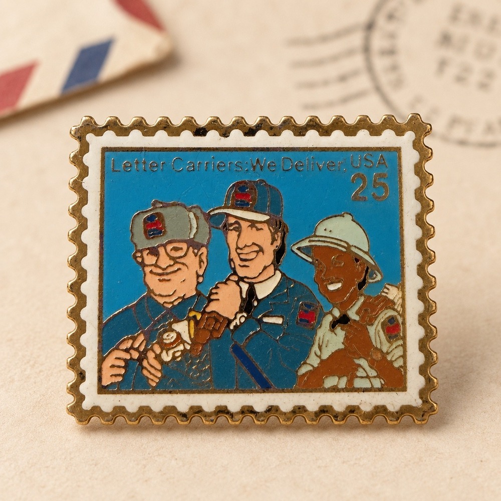 Vintage 1990 USPS Letter Carriers We Deliver 25 Cent Stamp Enamel Pin JG&A